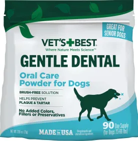 Vets Best Dog Teeth Cleaning Powder, Brush-Free Canine Teeth Cleaner & Breath Freshener, Plaque Remover for Teeth, Dog Dental Powder, 90 Day Supply