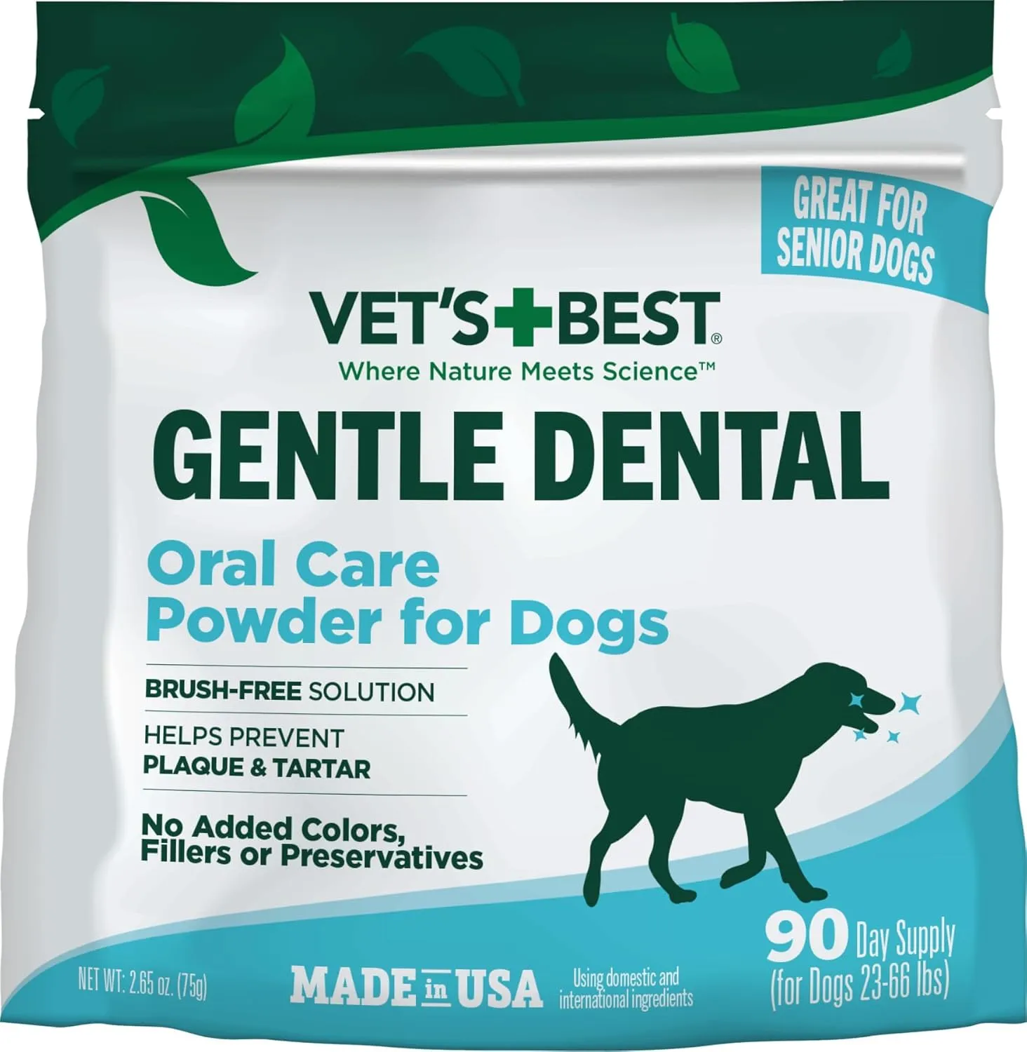 Vets Best Dog Teeth Cleaning Powder, Brush-Free Canine Teeth Cleaner & Breath Freshener, Plaque Remover for Teeth, Dog Dental Powder, 90 Day Supply