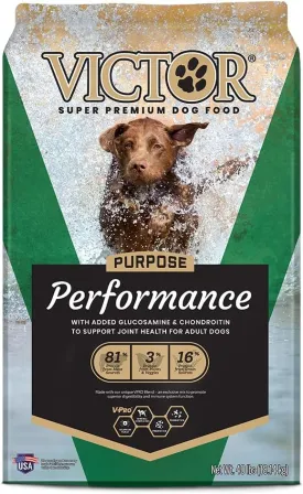 VICTOR Super Premium Dog Food  Performance Dry Dog Food from Beef, Chicken and Pork Meal  26% Protein for Active Adult Dogs  Includes Glucosamine and Chondroitin for Hip and Joint Health, 40lbs