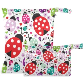 visesunny Cute Ladybug Polka Dot 2Pcs Wet Bag with Zippered Pockets Washable Reusable Roomy for Travel,Beach,Pool,Daycare,Stroller,Diapers,Dirty Gym Clothes, Wet Swimsuits, Toiletries