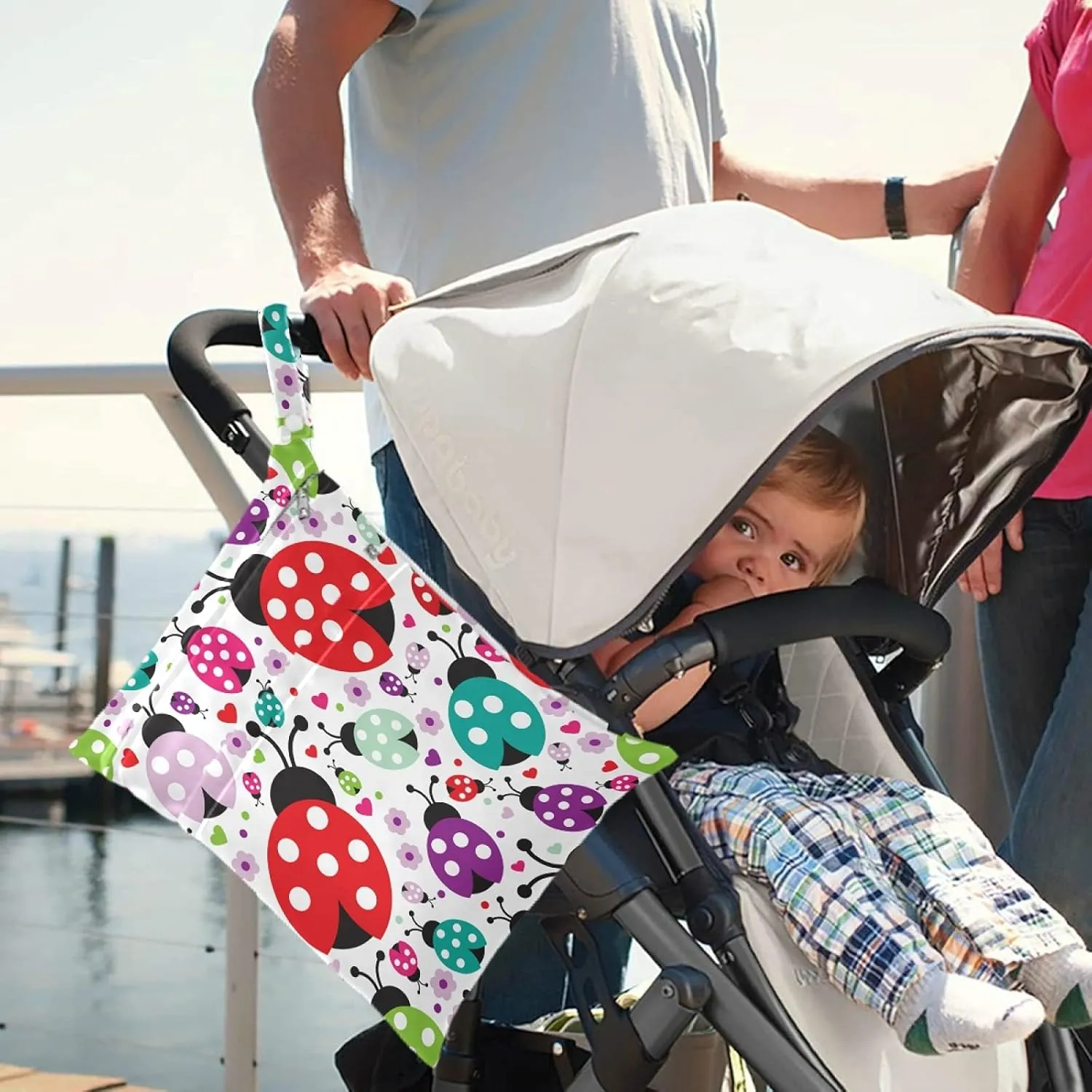 visesunny Cute Ladybug Polka Dot 2Pcs Wet Bag with Zippered Pockets Washable Reusable Roomy for Travel,Beach,Pool,Daycare,Stroller,Diapers,Dirty Gym Clothes, Wet Swimsuits, Toiletries