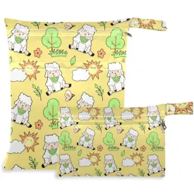 visesunny Cute Sheep Animal 2Pcs Wet Bag with Zippered Pockets Washable Reusable Roomy for Travel,Beach,Pool,Daycare,Stroller,Diapers,Dirty Gym Clothes, Wet Swimsuits, Toiletries