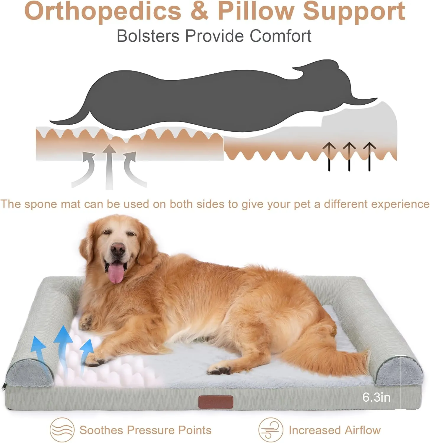 Washable Dog Bed Orthopedic Bed with Waterproof Lining Memory Foam Dog Bed Durable Sofa Pet Bed Removable Cover with Zipper and Bolster Nonslip BottomDark Grey XL
