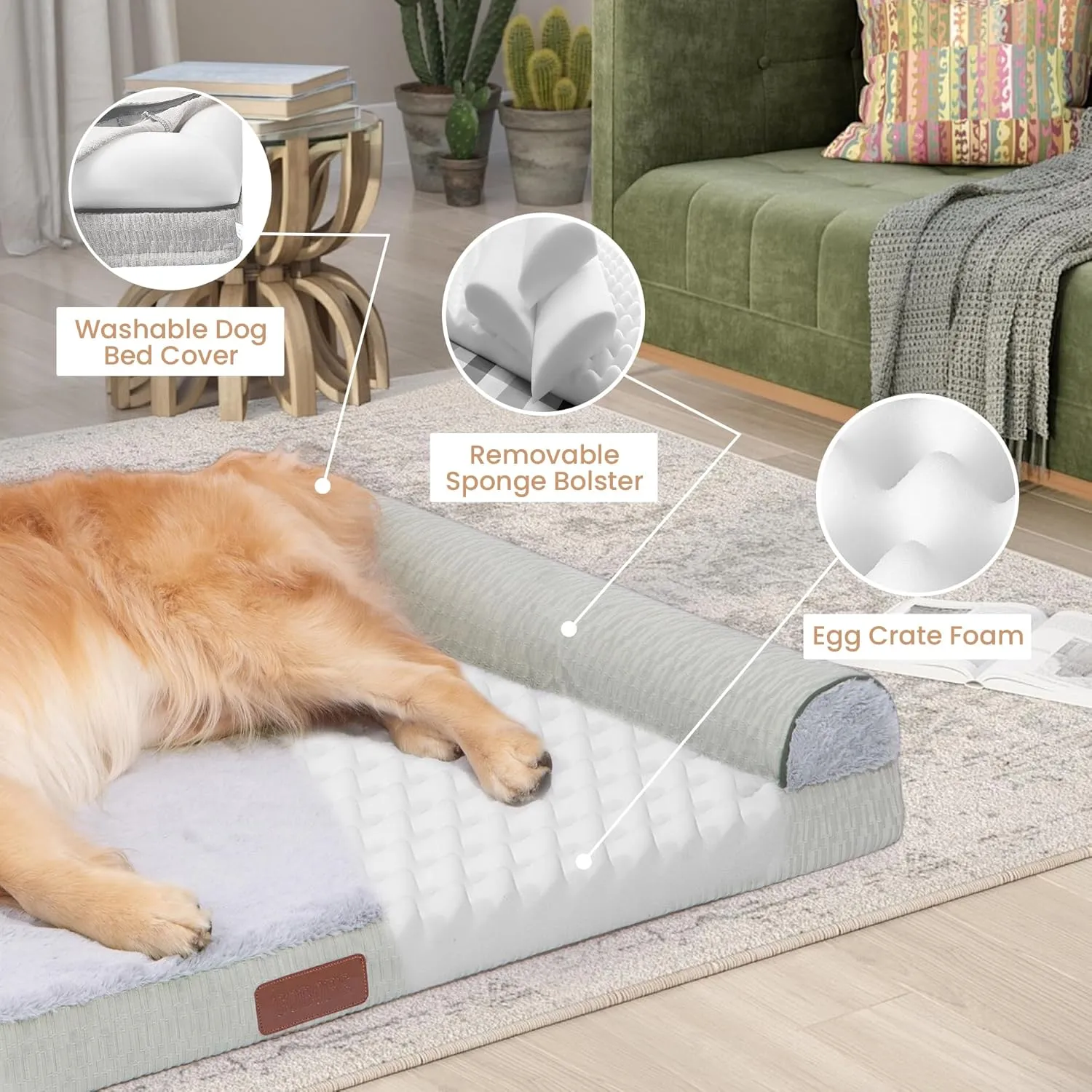 Washable Dog Bed Orthopedic Bed with Waterproof Lining Memory Foam Dog Bed Durable Sofa Pet Bed Removable Cover with Zipper and Bolster Nonslip BottomDark Grey XL