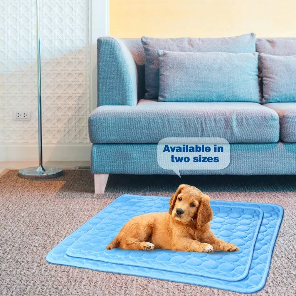 Washable Dog Cooling Mat Ice Silk Pet Self Cooling Pad Blanket for Indoor & Outdoor Car Seats (Blue, 40x28 in)