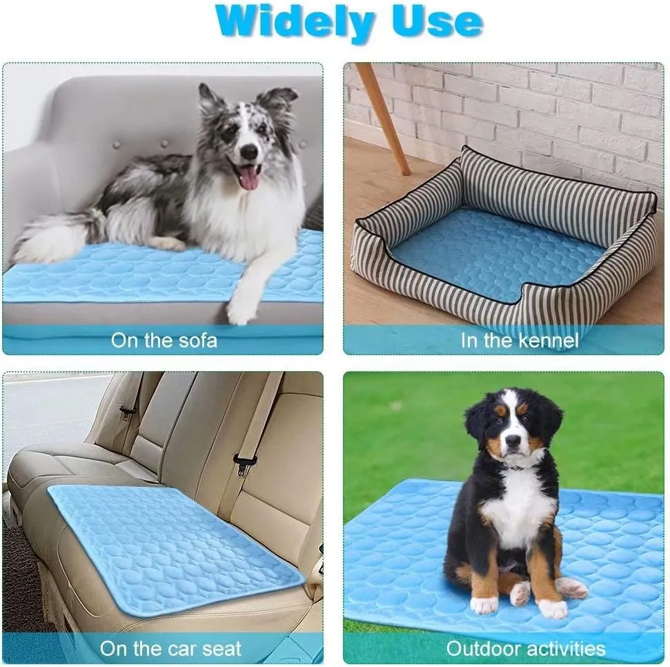 Washable Dog Cooling Mat Ice Silk Pet Self Cooling Pad Blanket for Indoor & Outdoor Car Seats (Blue, 40x28 in)