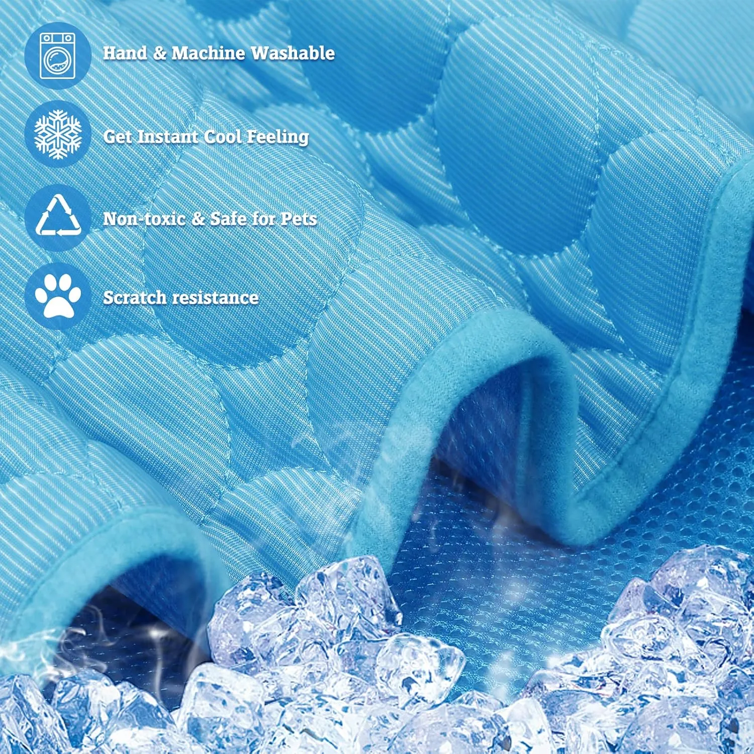 Washable Dog Cooling Mat Ice Silk Pet Self Cooling Pad Blanket for Indoor & Outdoor Car Seats (Blue, 40x28 in)