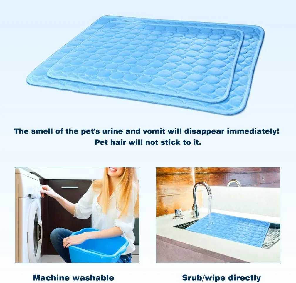 Washable Dog Cooling Mat Ice Silk Pet Self Cooling Pad Blanket for Indoor & Outdoor Car Seats (Blue, 40x28 in)