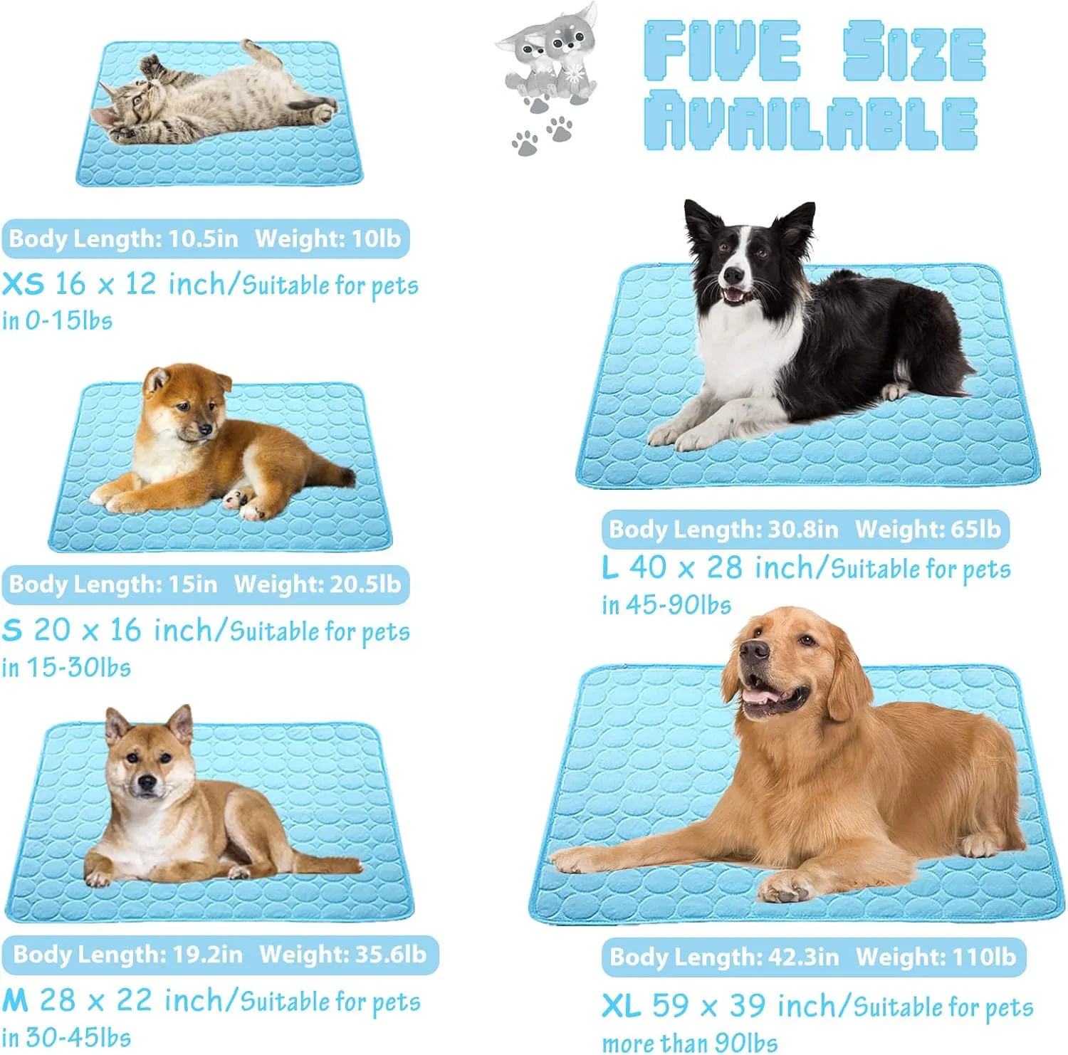 Washable Dog Cooling Mat Ice Silk Pet Self Cooling Pad Blanket for Indoor & Outdoor Car Seats (Blue, 40x28 in)