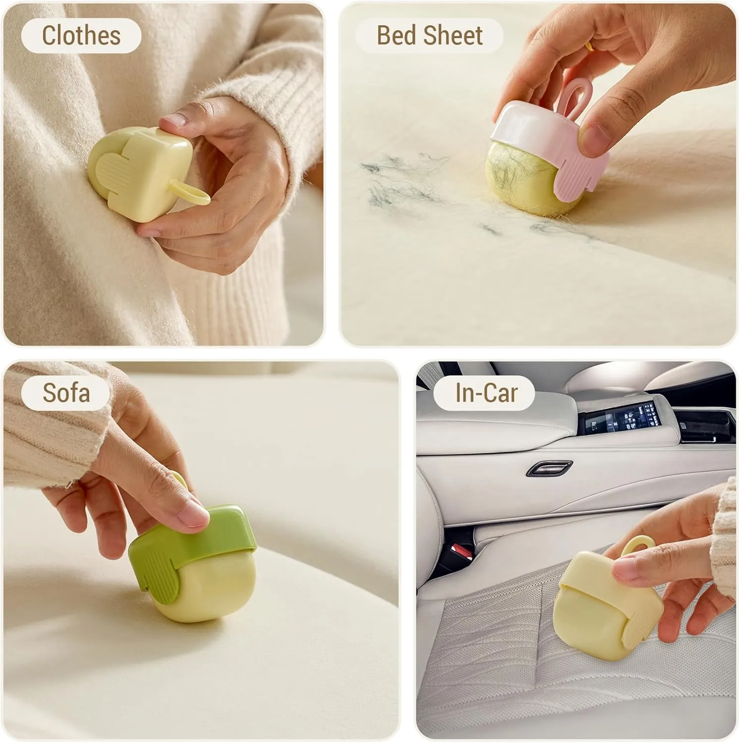 Washable Reusable Lint Roller,Mini Lint Rollers,Portable Pet Hair Remover for Clothes, Furniture & Car Seats (1, Beige)