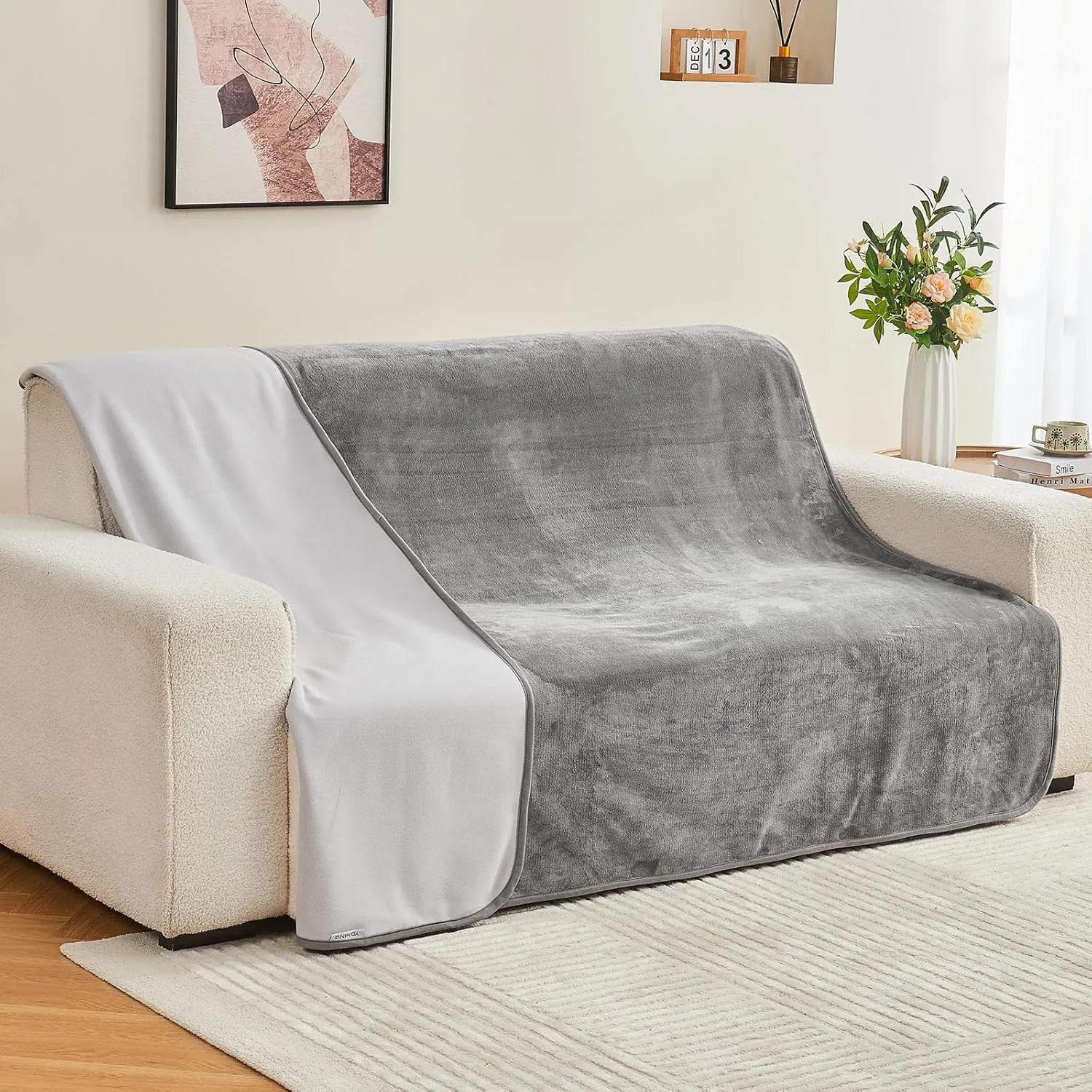 Waterproof Blanket 80"x90" for Adults, Reversible Waterproof Bed Cover for Dogs Cats Pets, Soft Leakproof Blanket for Bed Couch Sofa Furniture Protector, Grey/Light Grey
