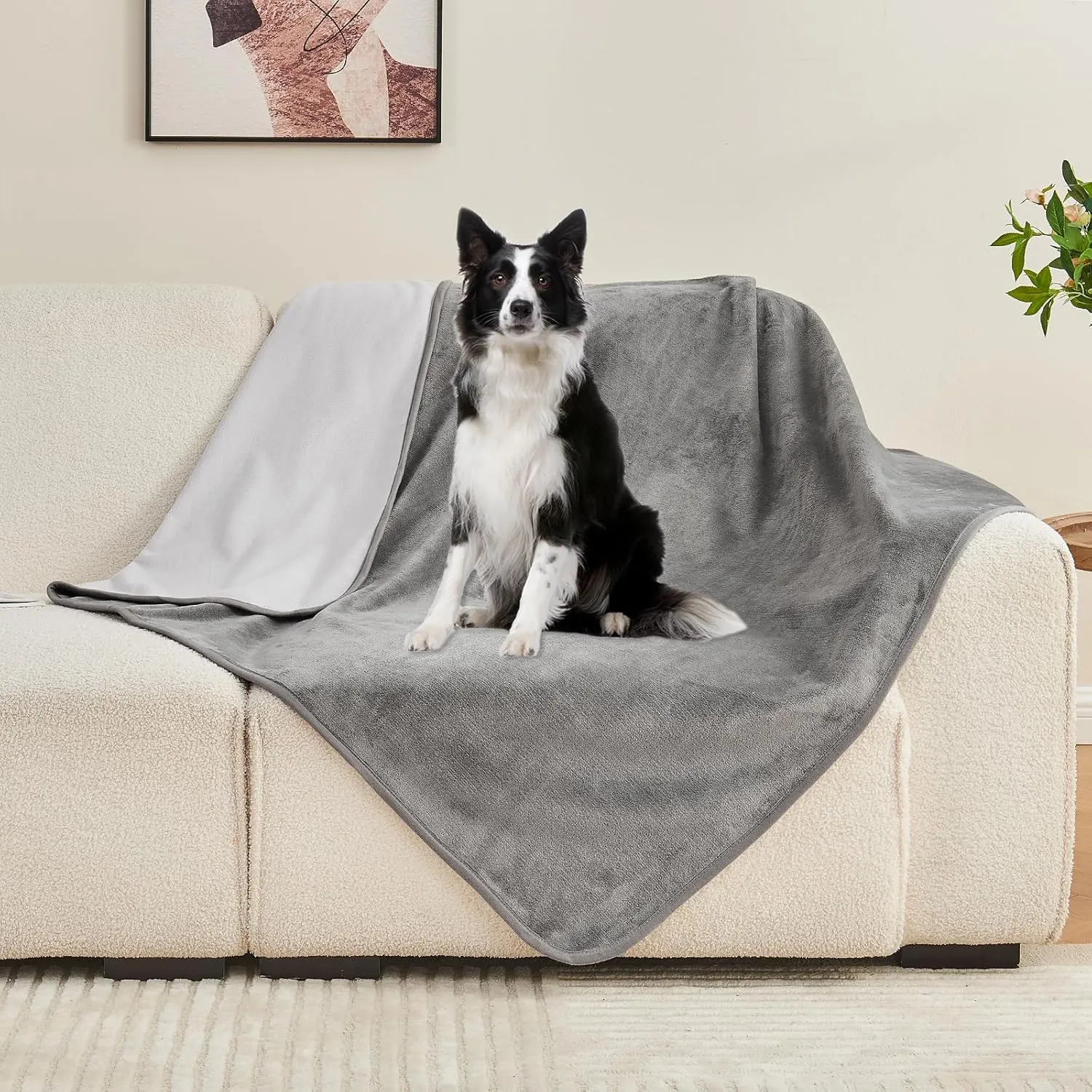 Waterproof Blanket 80"x90" for Adults, Reversible Waterproof Bed Cover for Dogs Cats Pets, Soft Leakproof Blanket for Bed Couch Sofa Furniture Protector, Grey/Light Grey