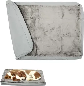 Waterproof Dog Bed Cover with Zipper, Washable Pet Hair Easy to Remove Fluffy Dog Bed Replacement Cover, Removable Puppy Pet Bed Cover for Dog CAE, Cover Only (Gray, Small)