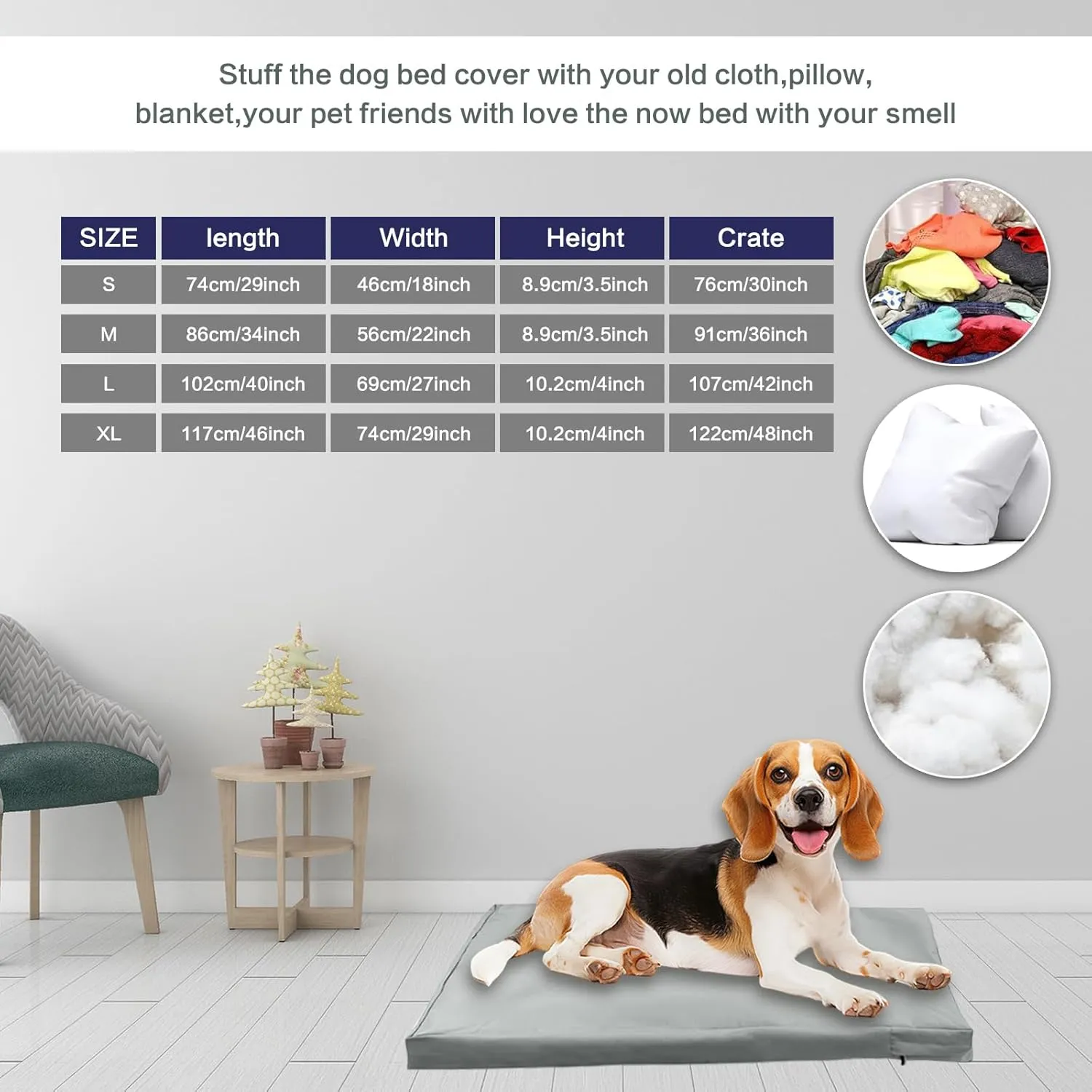 Waterproof Dog Bed Cover with Zipper, Washable Pet Hair Easy to Remove Fluffy Dog Bed Replacement Cover, Removable Puppy Pet Bed Cover for Dog CAE, Cover Only (Gray, Small)