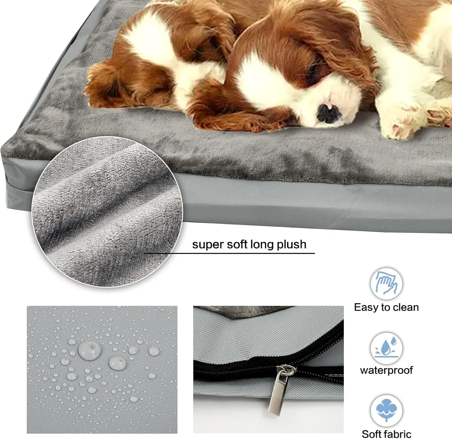 Waterproof Dog Bed Cover with Zipper, Washable Pet Hair Easy to Remove Fluffy Dog Bed Replacement Cover, Removable Puppy Pet Bed Cover for Dog CAE, Cover Only (Gray, Small)