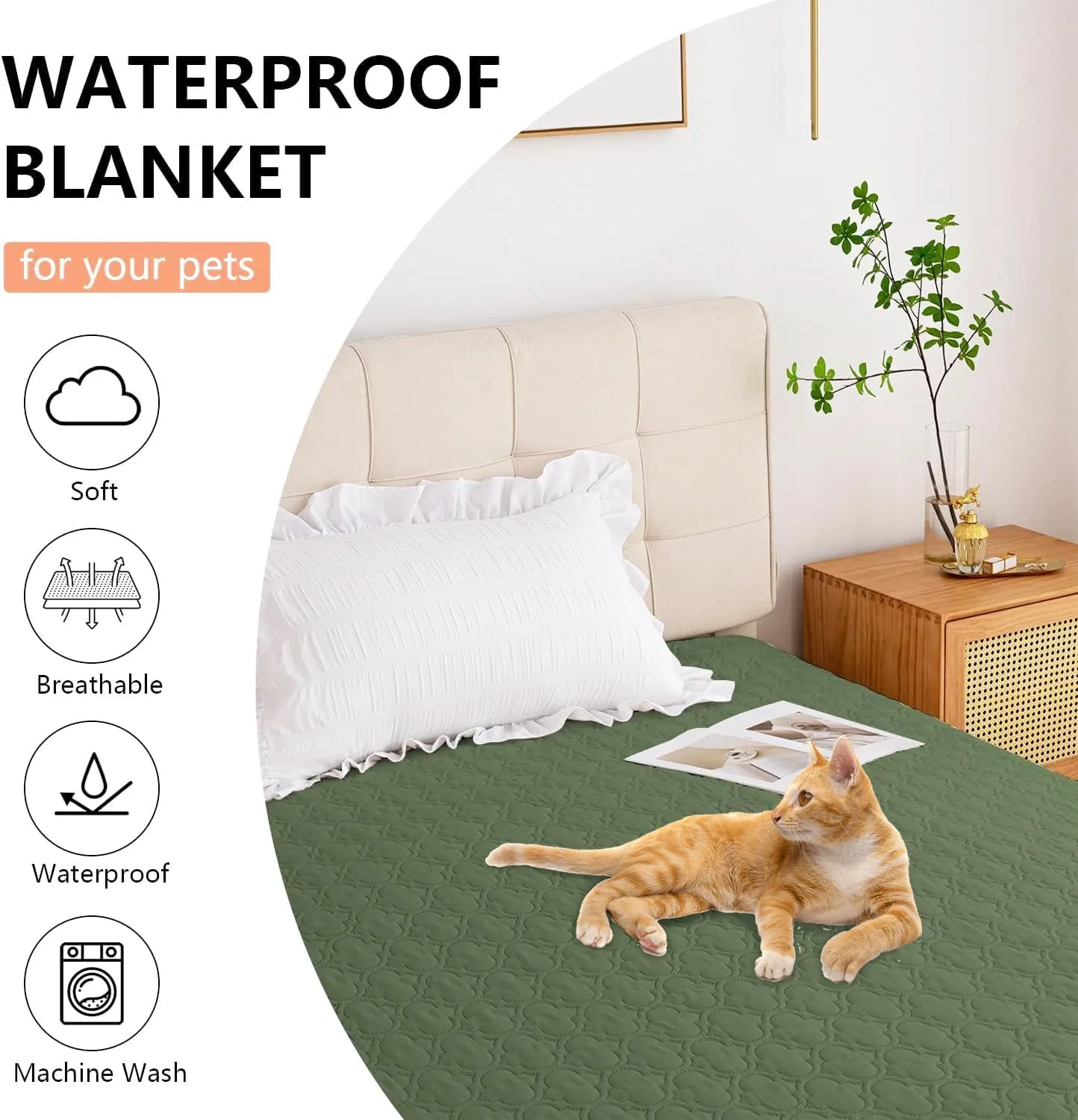 Waterproof Dog Blanket, Washable Pet Couch Covers for Dogs, Sofa Bed Furniture Protector Cover for Puppy Kids Reversible(68x82 Inch, Blue Green)