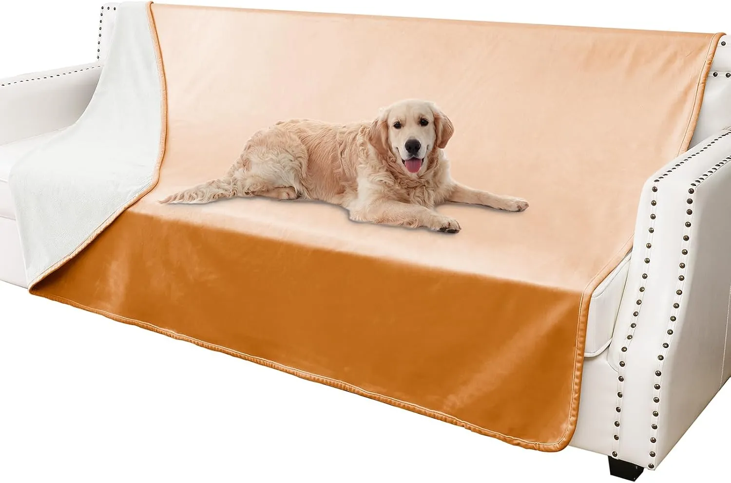 Waterproof Dog Blankets, Washable Pee Proof Pet Blanket for Couch, Soft Reversible Puppy Throw Furniture Protector Cover for Bed Sofa-68"x82",Orange Cream