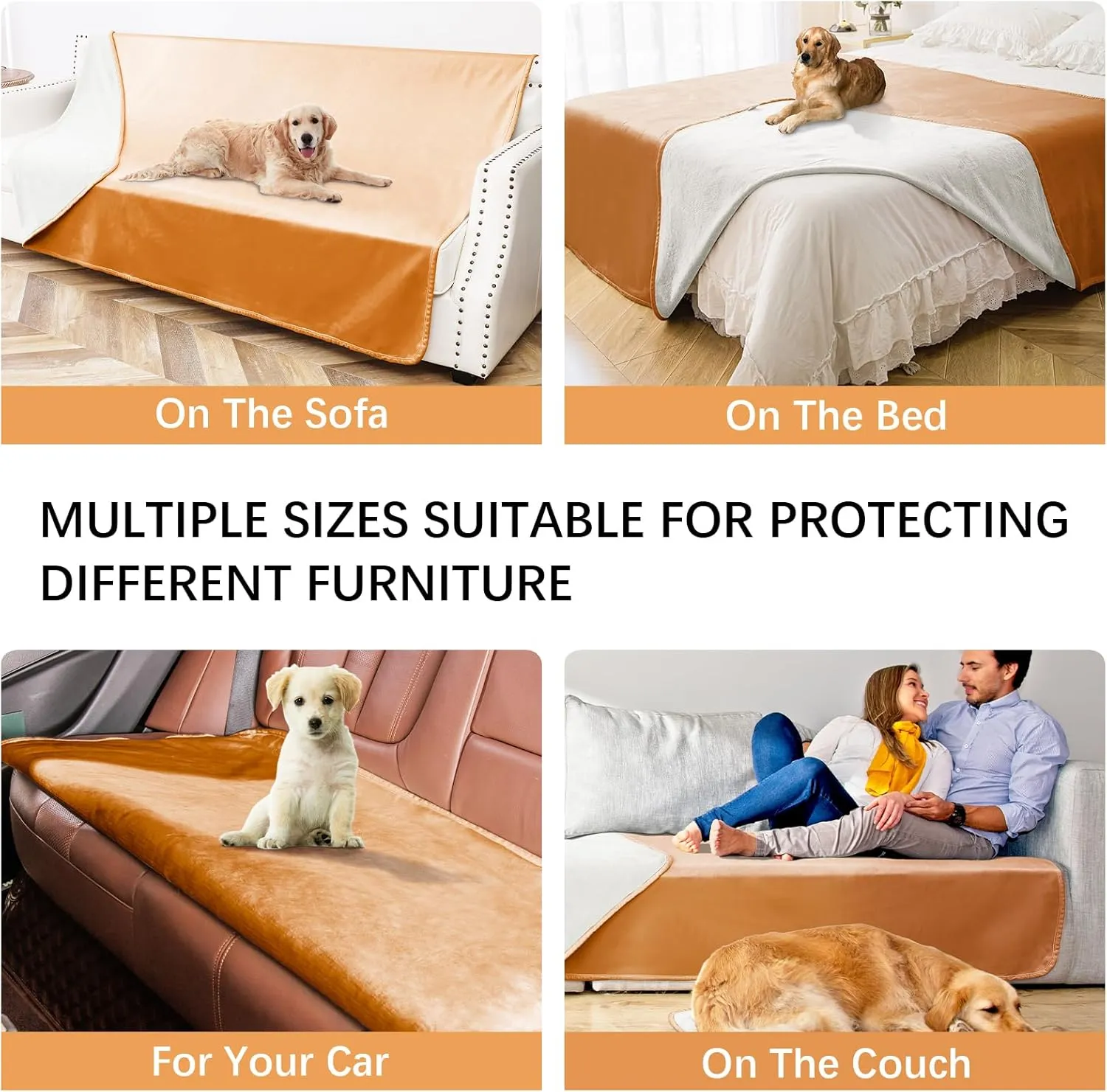 Waterproof Dog Blankets, Washable Pee Proof Pet Blanket for Couch, Soft Reversible Puppy Throw Furniture Protector Cover for Bed Sofa-68"x82",Orange Cream