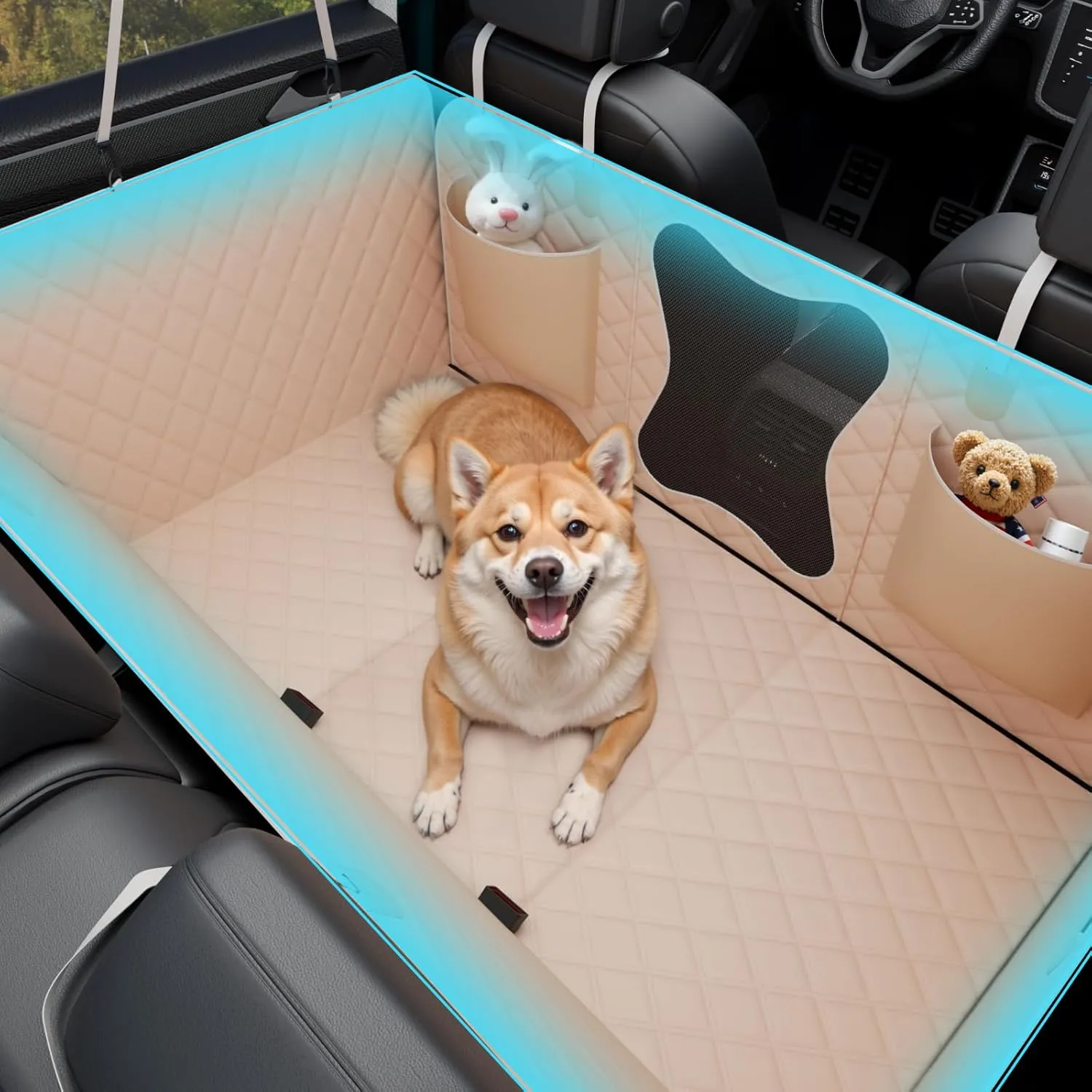 Waterproof Dog Car Seat Cover for Back Seat  Heavy Duty Back Seat Extender for Dogs with Hard Bottom, 7-Layer Protection, Non-Slip & Scratchproof, Easy to Install (Beige)