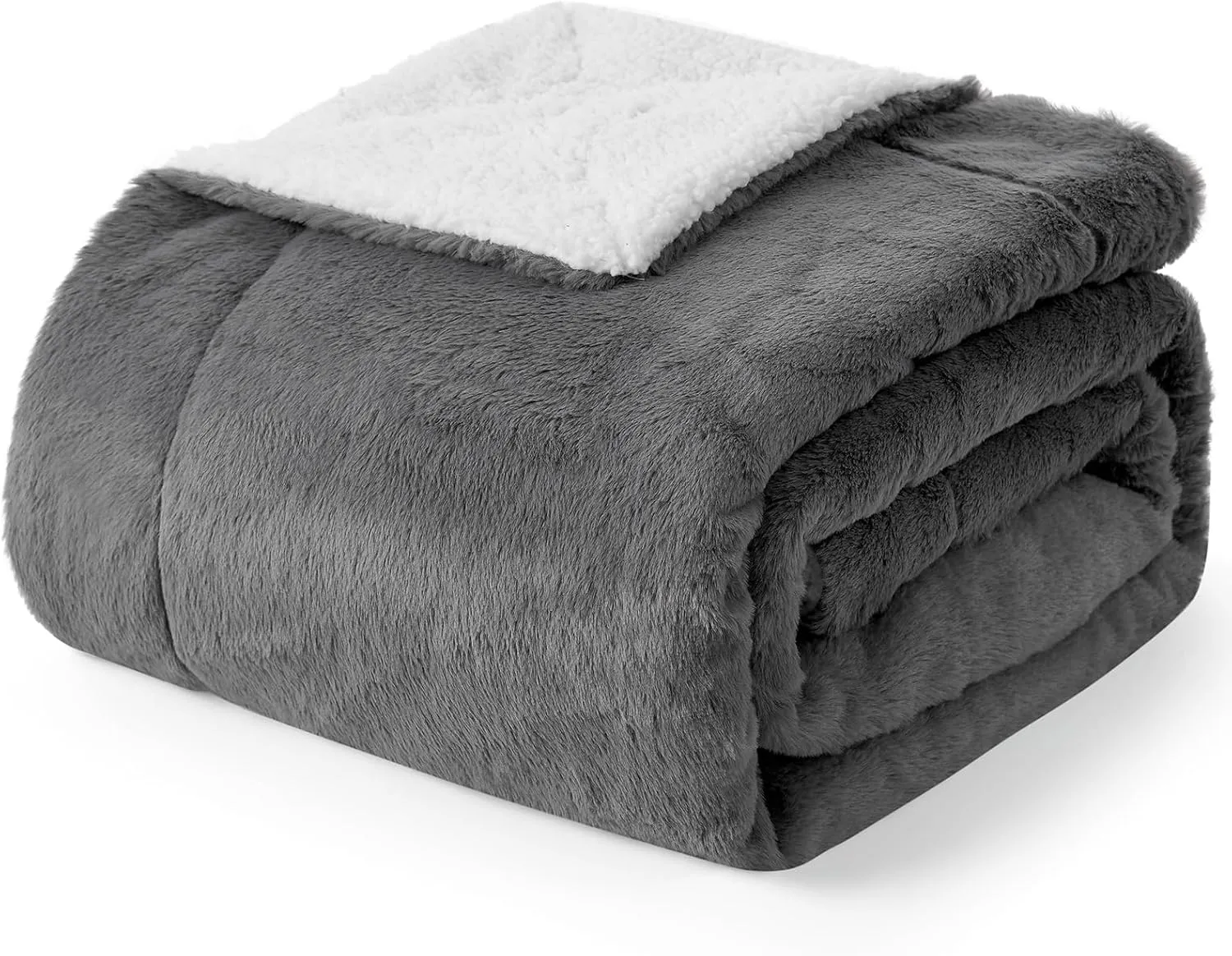 Waterproof Pet Blanket, Soft Faux Fur Dog Blanket for Woman Sofa Bed Couch Protector, Liquid Pee Proof Throw for Large Dog or Cat, Reversible Washable, Double Sided, 50x60 in, Grey