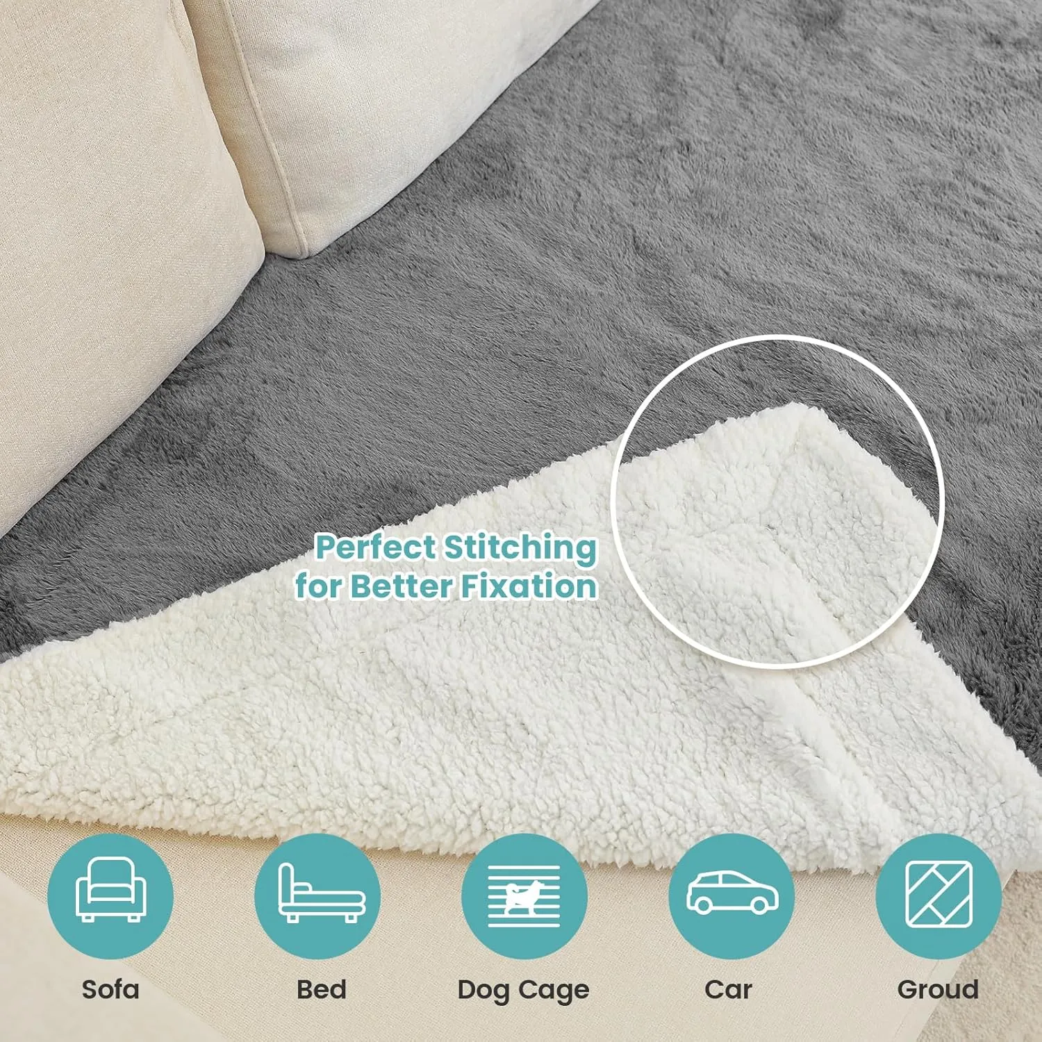 Waterproof Pet Blanket, Soft Faux Fur Dog Blanket for Woman Sofa Bed Couch Protector, Liquid Pee Proof Throw for Large Dog or Cat, Reversible Washable, Double Sided, 50x60 in, Grey