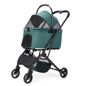 Wdyvko 3 in 1 Dog Stroller, Upgraded Frame, Up to 44lbs Pet Stroller with Dog Poop Bags & Dispenser, Zipperless Entry, Storage Basket & Pouch for Small Dogs Cats (Dark Green)