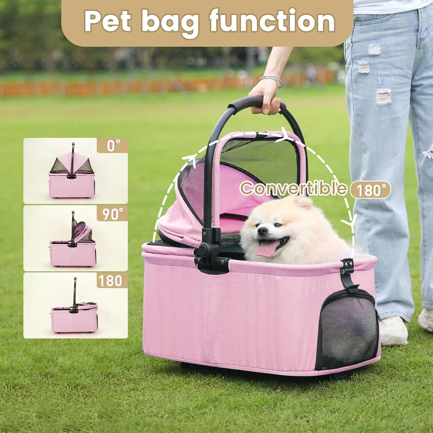 Wedyvko Dog Stroller, Carrier, Car Seat & Pet Stroller for Small Dogs, Max Load 33 lbs with Dog Poop Bags & Dispenser, Basket and Cup Holder (Coffee)