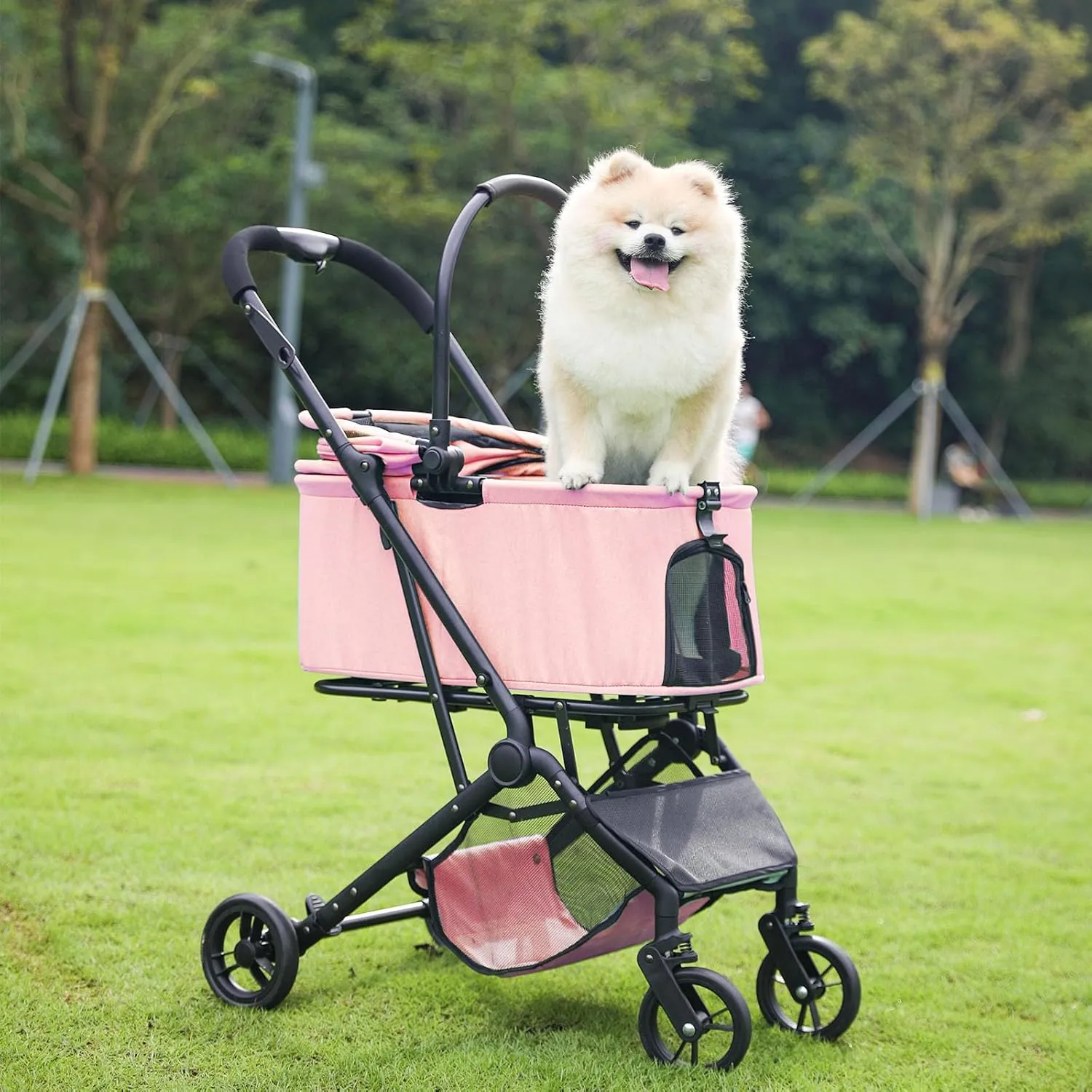 Wedyvko Dog Stroller, Carrier, Car Seat & Pet Stroller for Small Dogs, Max Load 33 lbs with Dog Poop Bags & Dispenser, Basket and Cup Holder (Coffee)