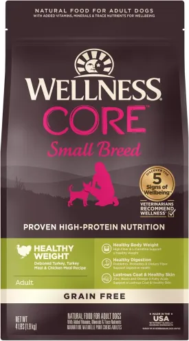 Wellness CORE Dry Dog Food, Small Breed, Grain-Free, High Protein, Natural, Healthy Weight Turkey & Chicken Recipe, (4-Pound Bag)