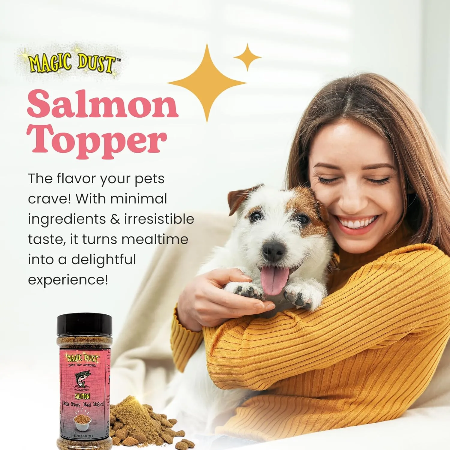 Wild Meadow Farms - Magic Dust Salmon Jerky Topper, Single Protein Pet Food Topper for Dogs & Cats, Enhance Flavor & Elevate Mealtime Excitement for Picky Eaters - 3.5 Ounce Bottle in Salmon Flavor