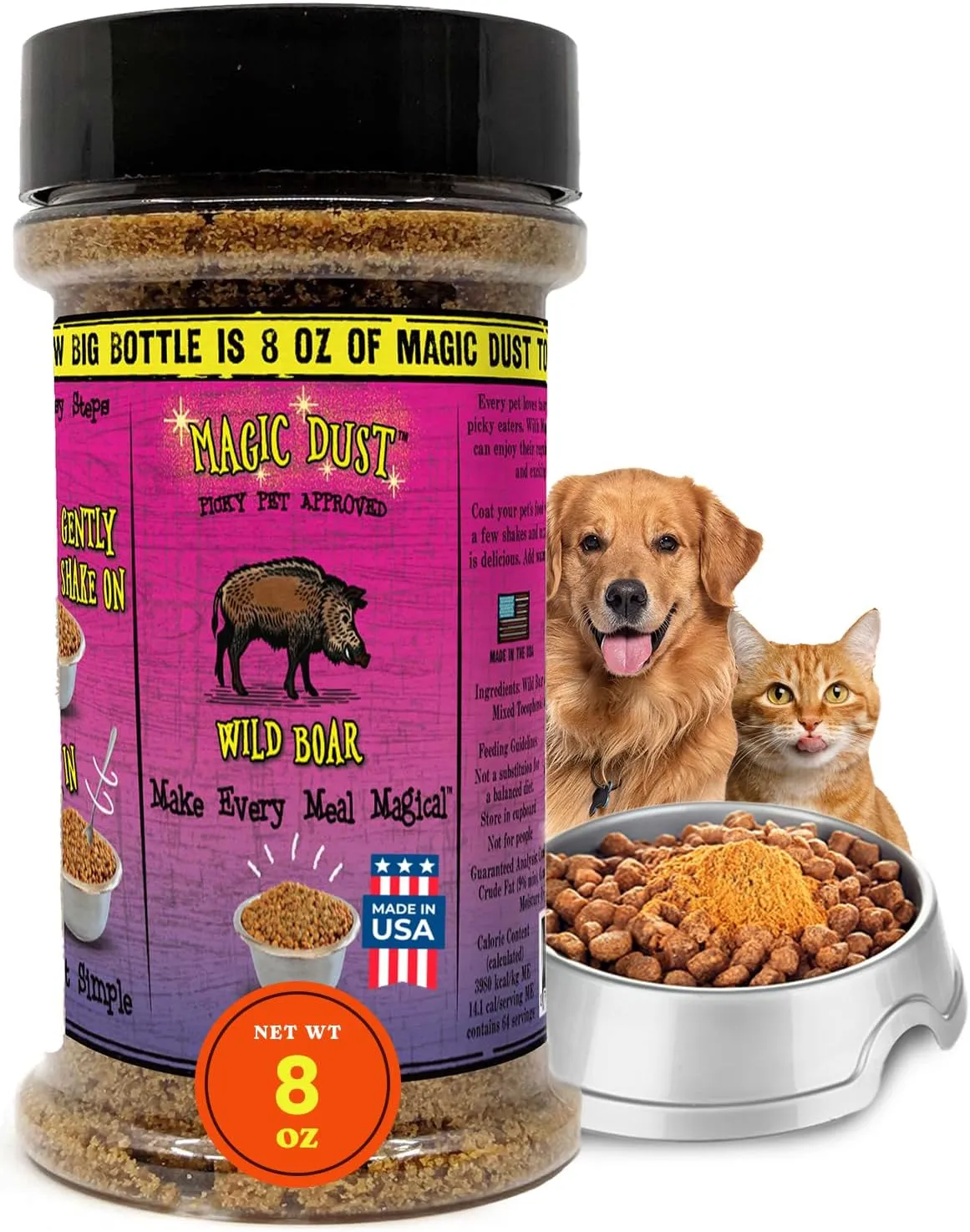 Wild Meadow Farms - Magic Dust Wild Boar Jerky Topper, Single Protein Pet Food Topper for Dogs & Cats, Enhance Flavor & Elevate Mealtime Excitement for Picky Eaters, Made in USA - 8 Ounce Bottle
