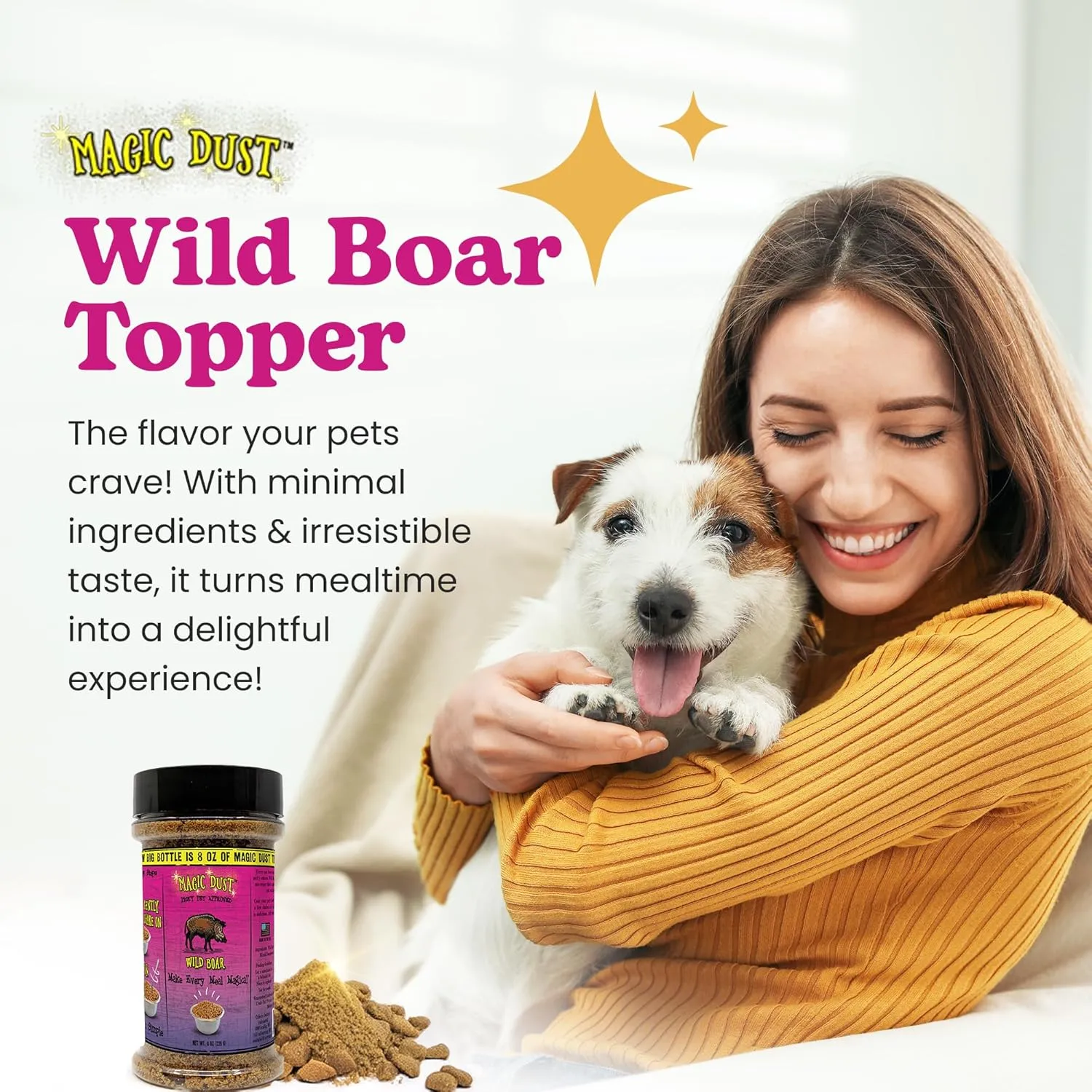 Wild Meadow Farms - Magic Dust Wild Boar Jerky Topper, Single Protein Pet Food Topper for Dogs & Cats, Enhance Flavor & Elevate Mealtime Excitement for Picky Eaters, Made in USA - 8 Ounce Bottle