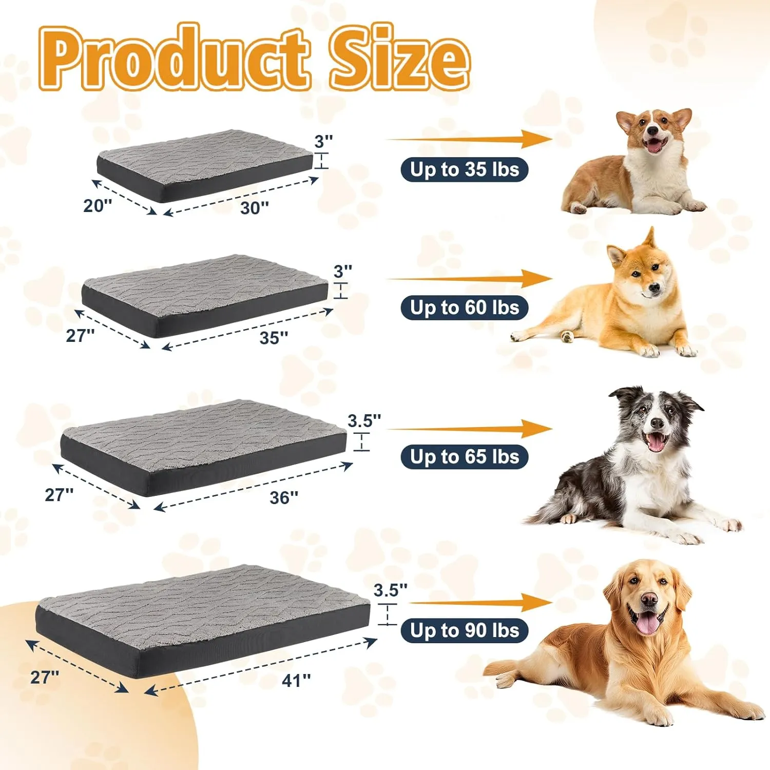 XL Dog Crate Bed - Soft Fluffy Memory Foam Dog Bed with Anti-Slip Bottom, Machine Washable Squishmallow Pet Bed for Extra Large Dogs (41"x27"x3.5", Grey)