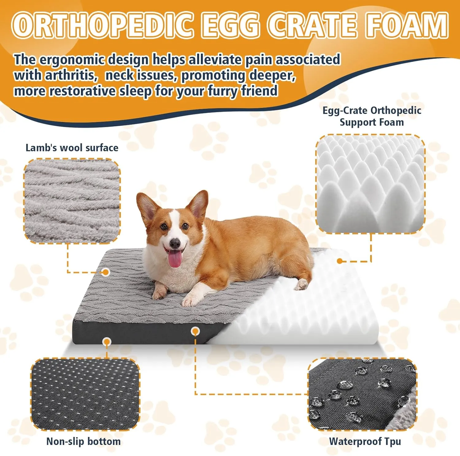 XL Dog Crate Bed - Soft Fluffy Memory Foam Dog Bed with Anti-Slip Bottom, Machine Washable Squishmallow Pet Bed for Extra Large Dogs (41"x27"x3.5", Grey)