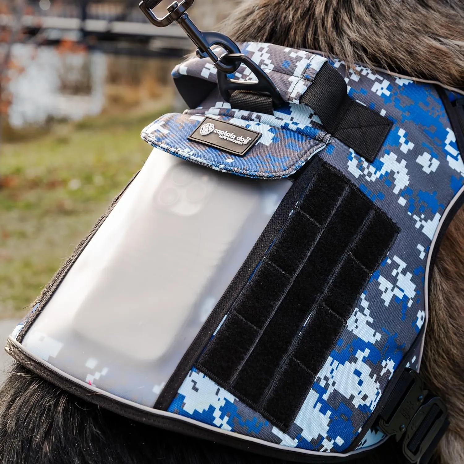 XXL Reflective Xdog Vest No Pull 100lb with 4 Metal Buckles & Double Stitching CAPTAIN DOG - XXXL Dog Harness with 2 Removeable Patches, Tactical Dog Harness with Poop Bag Holder - Black.