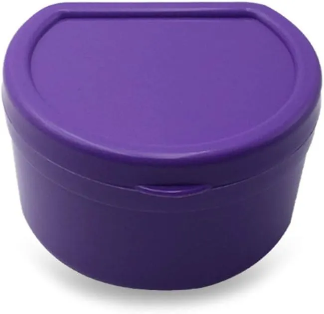 Yu2d Denture Bath Box Case Dental False Teeth Storage Box with Hanging Net ContainerPurple