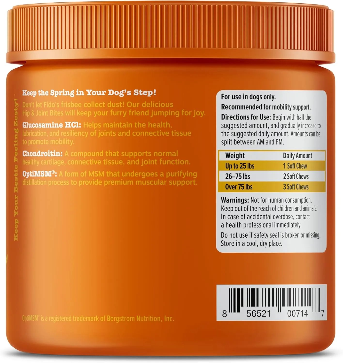 Zesty Paws Hip and Joint Supplement for Dogs - Glucosamine with Chondroitin, MSM, Vitamins C and E Dog Joint Relief - Mobility Bites Duck  90 Count