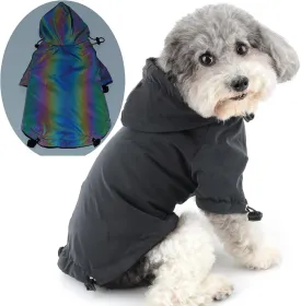 Zunea Waterproof Dog Jacket Coat for Medium Large Dogs Holographic Winter Warm Fleece Lined Hoodie Rain Coat Rainbow Reflective Clothes Drawstring Thermal Windbreakers Cold Weather Pet Apparel 4XL