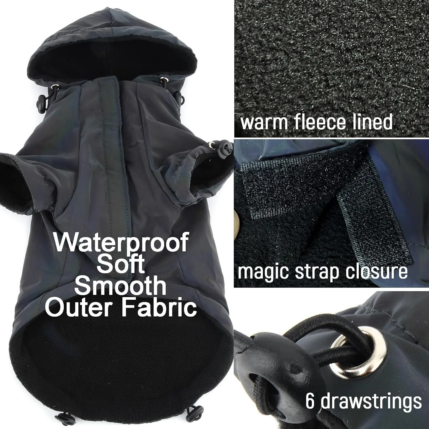 Zunea Waterproof Dog Jacket Coat for Medium Large Dogs Holographic Winter Warm Fleece Lined Hoodie Rain Coat Rainbow Reflective Clothes Drawstring Thermal Windbreakers Cold Weather Pet Apparel 4XL