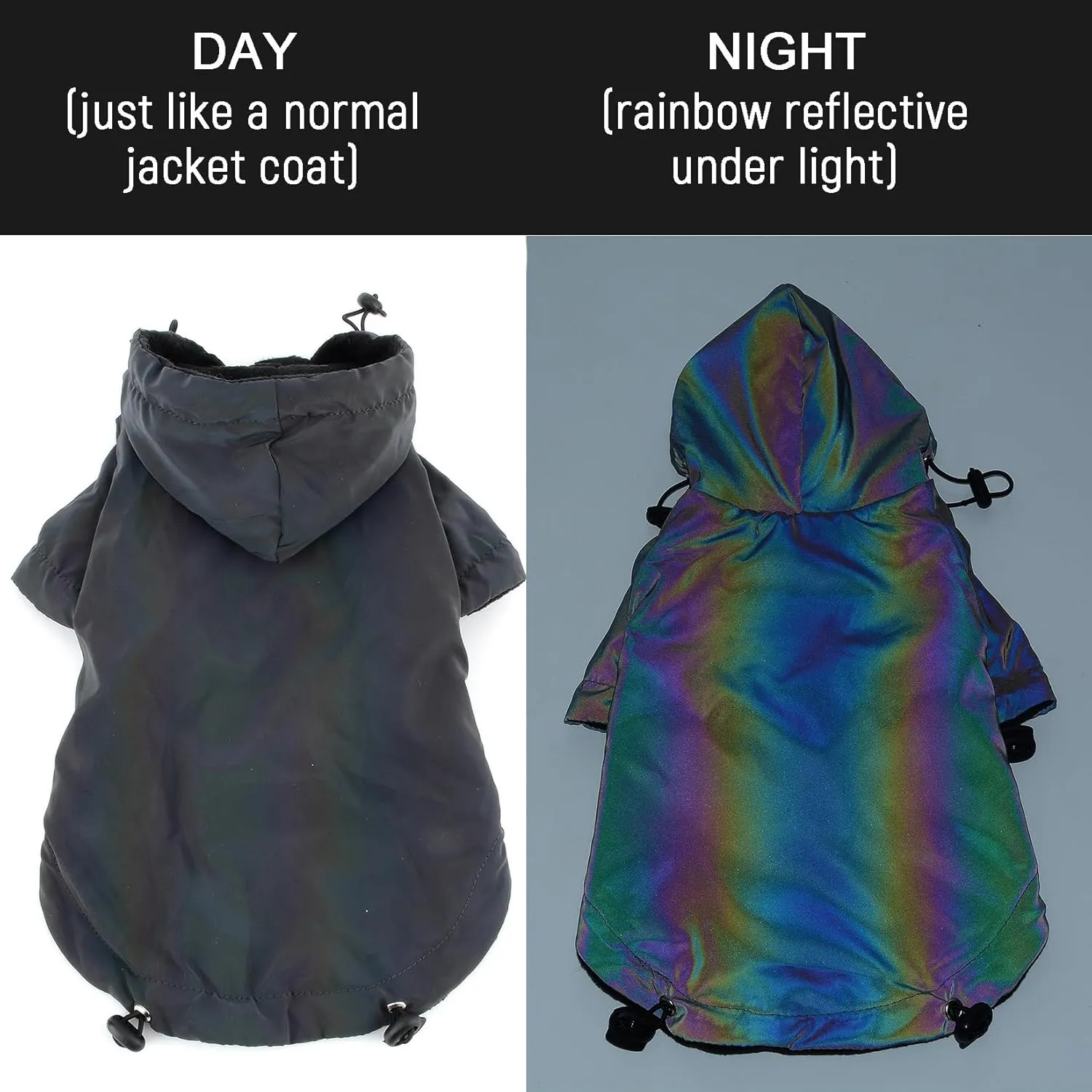 Zunea Waterproof Dog Jacket Coat for Medium Large Dogs Holographic Winter Warm Fleece Lined Hoodie Rain Coat Rainbow Reflective Clothes Drawstring Thermal Windbreakers Cold Weather Pet Apparel 4XL